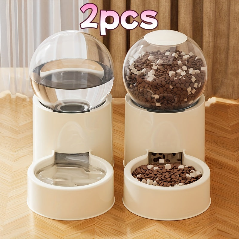 Gravity Pet Feeder & Water Dispenser Set 2-Pack - Large Capacity Automatic Food & Drinking Station for Cats & Dogs, Battery-Free, Reusable Filter, Travel-Friendly, Beige
