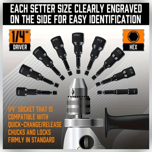 Magnetic Nut Driver Set, 47-Piece SAE & Metric Kit with Screwdriver Bits and 1/4-Inch Hex Shank