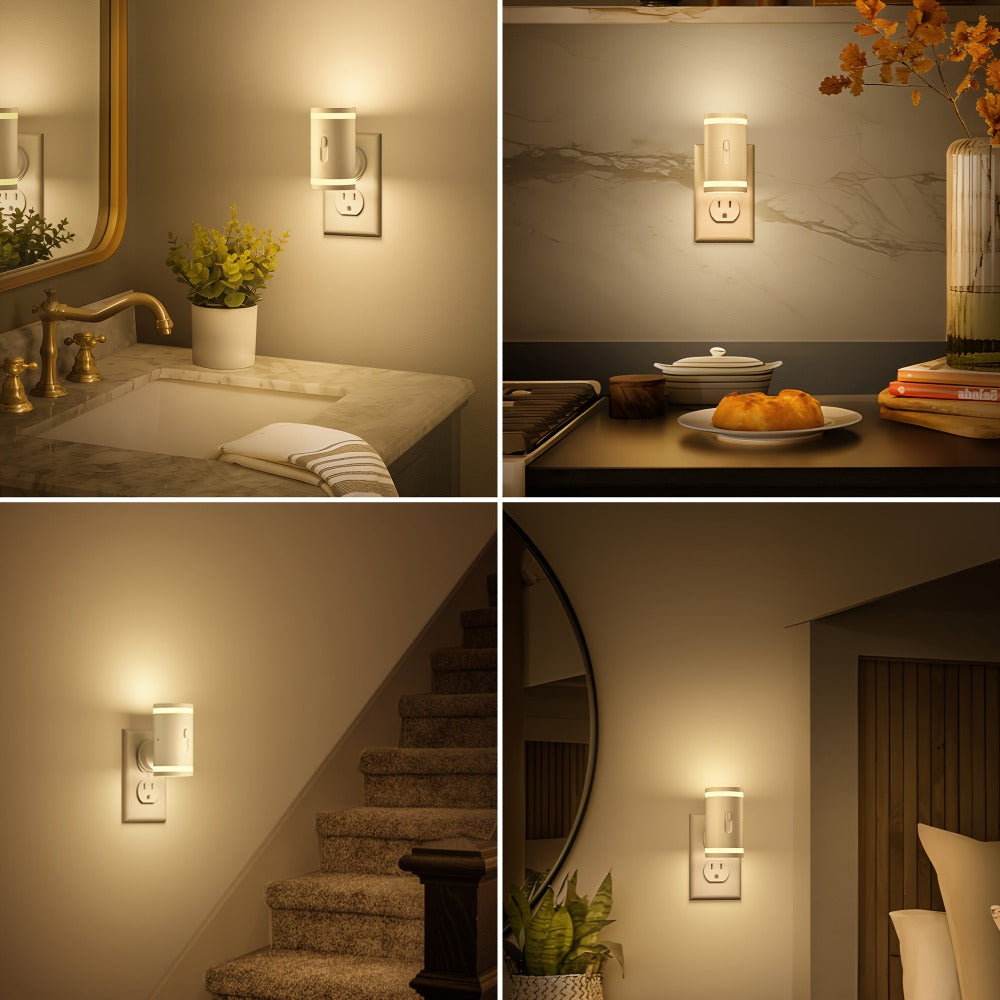 LED Night Light Plug In Dusk to Dawn Sensor – 5-120LM Adjustable Brightness, 3 Color Temperatures, Modern Plug-In Night Lights for Hallway, Bedroom, Staircase, Bathroom & Toddler Room, 2 or 4 Pack