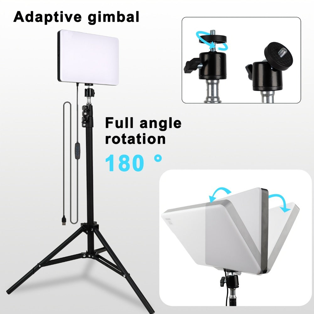 Square Fill Light Kit 10 Inch with Metal Ball Head & 15 Inch Extension Rod, Adjustable Tripod, 3 Color Modes, USB Powered LED Video Lighting for Home Studio, Recording, Live Streaming & Photography