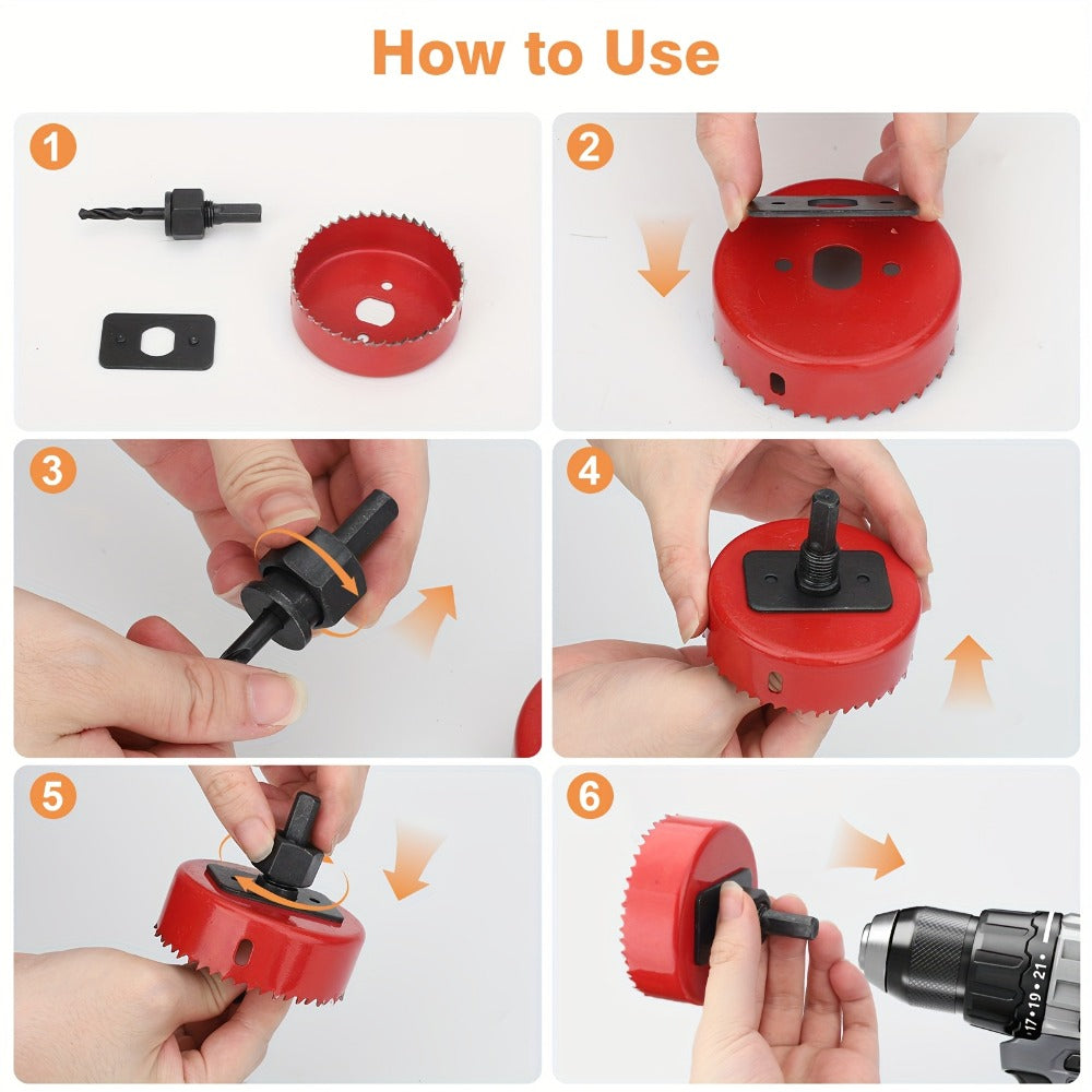 Carbon Steel Hole Saw Kit Multi-Size with Mandrels & Hex Key – Heavy Duty Quick-Change Hole Cutter Set for Wood PVC Drywall Cornhole Board & Soft Metal