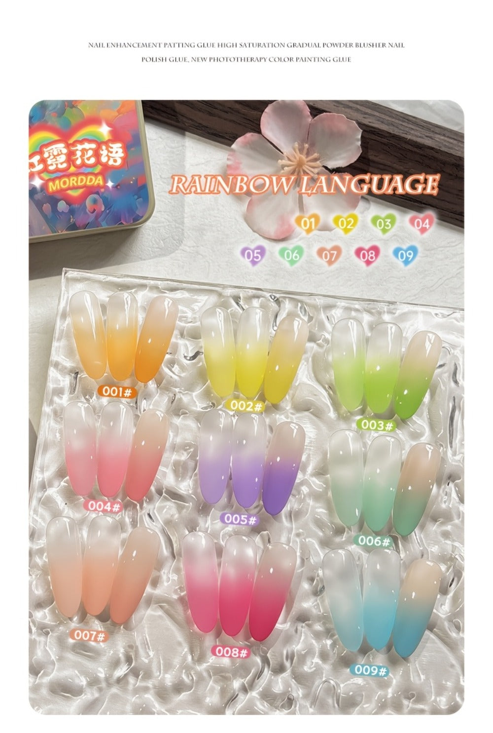 Gel Nail Polish Set 9 Colors Rainbow - MORDDA Mini Nine-Grid High Saturation Long Lasting No Alcohol Gradient Ombre Nail Art Kit UV LED Soak Off Salon Quality Gift for Women