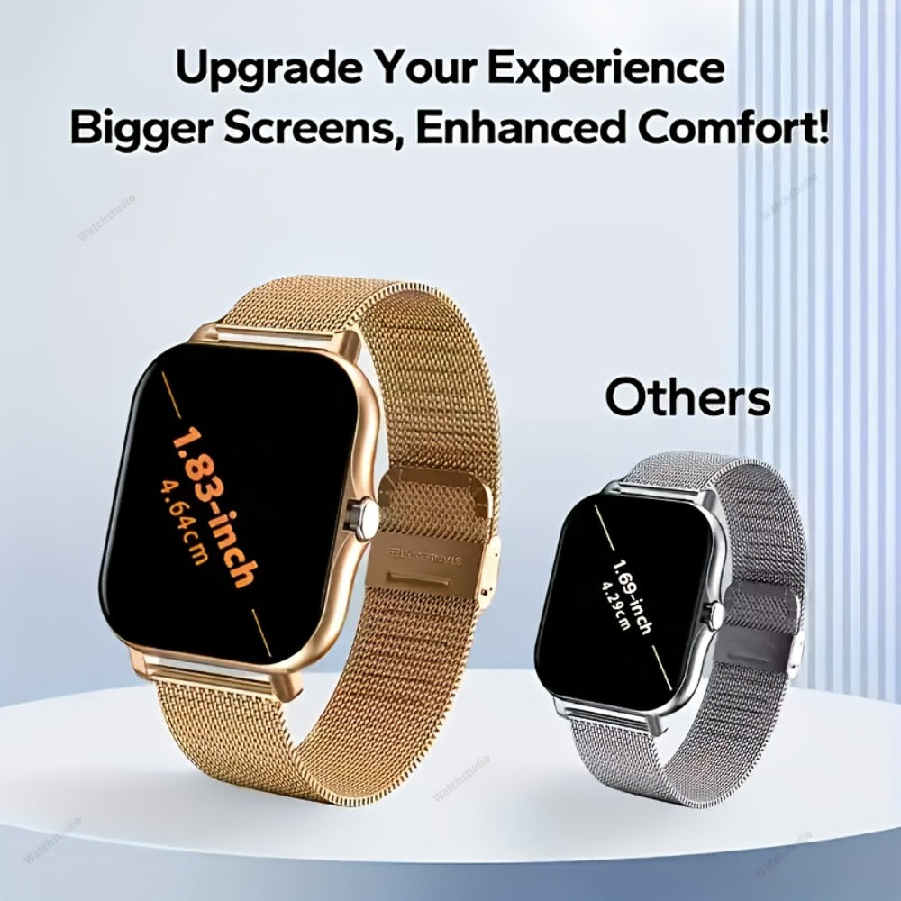 Navigation Smartwatch 1.83" Bluetooth 5.0 – Wireless Calling, Email Display, Location Navigation, Remote Camera, Music Player, Fitness Tracker – Unisex Gift Watch Black Pink Silver Gold
