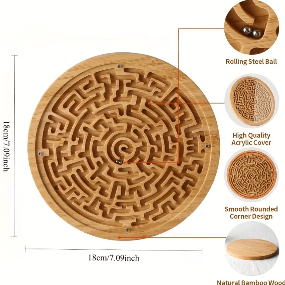 Wooden Maze Balance Board with Steel Ball, Handheld Puzzle Game in 1 or 2 Packs