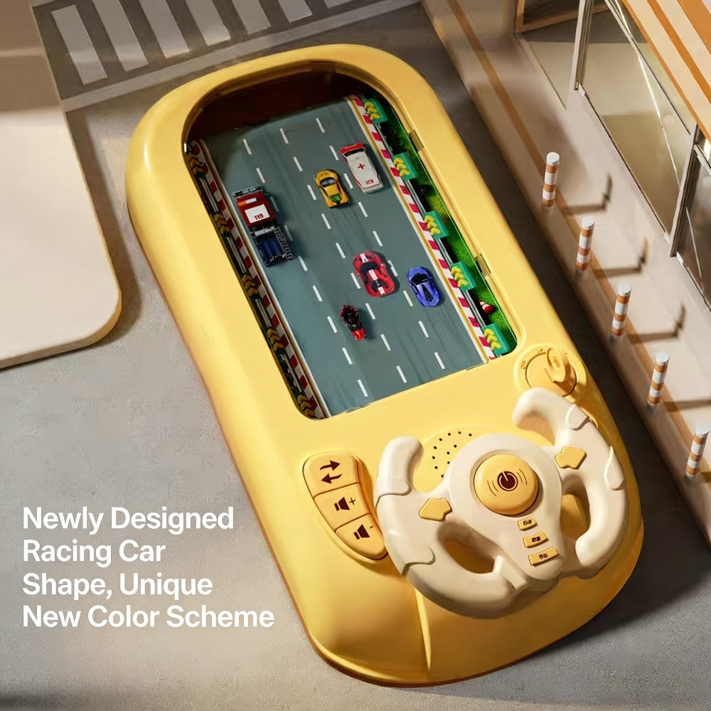 Racing Simulator Steering Wheel Toy for Boys & Girls – 200 Game Levels, Realistic Sound Effects & HD Graphics, Interactive Parent-Child Educational Toy, Birthday Summer Holiday Gift (Yellow / Green)
