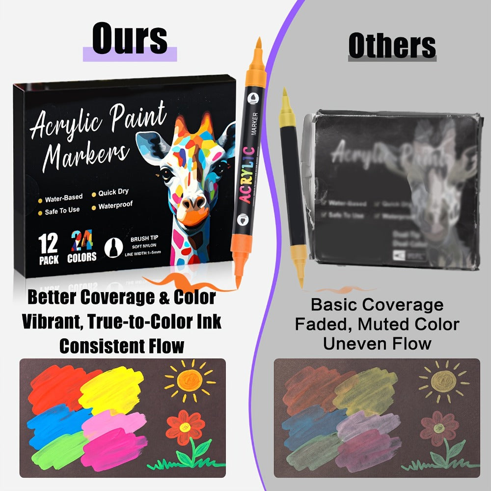 Double-Ended Acrylic Paint Pens 48 72 Colors Bulk Pack – Waterproof Dual Tip Markers for Rock Painting Fabric Metal Glass Wood Canvas Ceramics Eggs Pumpkins Artist Crafter Gift