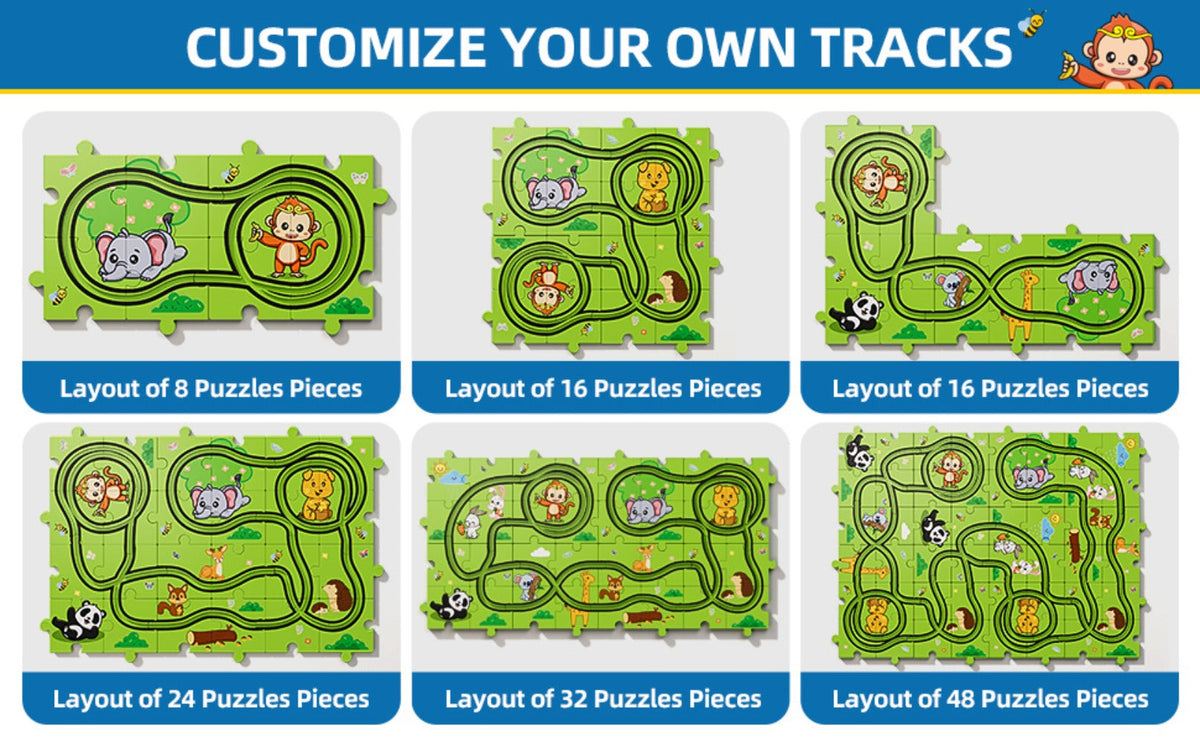 Jigsaw Puzzle Race Track Car Set Toy for Boys Kids – 39 56 73 PCS Flexible Building Track with Toy Cars | STEM Educational Play | Best Birthday Christmas Gift Ages 3 4 5 6 7