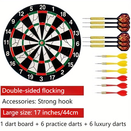 Flocked Dartboard Set, 17-Inch Double-Sided Board with Alloy Frame and 12 Darts