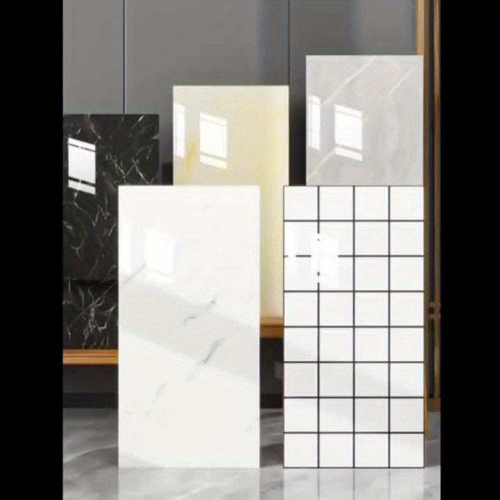 Marble Peel and Stick Wall Panels Self-Adhesive 3D Decorative Tiles - Glossy Marble Sheets for Bathroom Kitchen Living Room - Removable Vinyl Planks White Grey Black Imitation Stone DIY Home Decor
