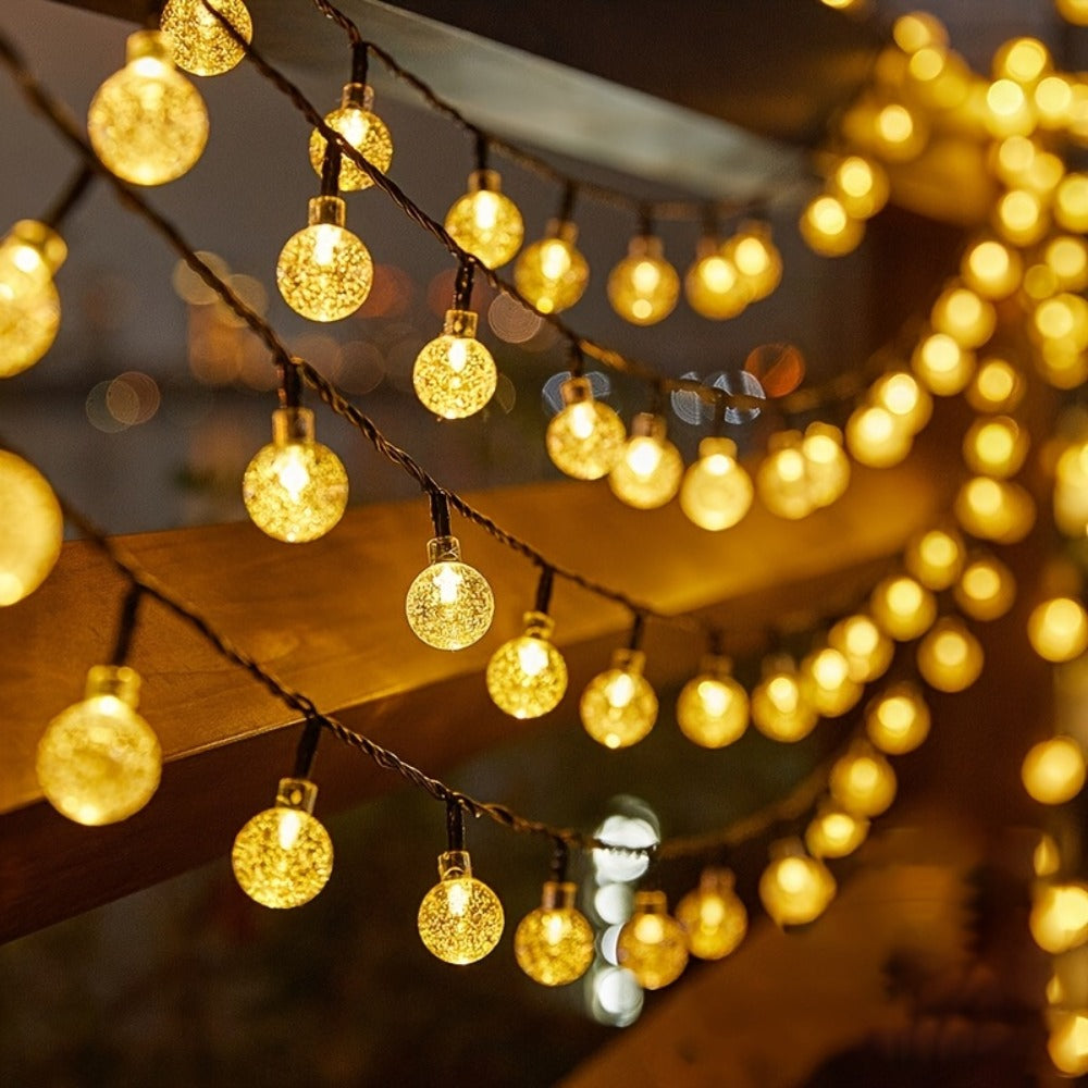 Solar String Lights Outdoor LED – 39/50/72/100/105FT Spherical Bulb & Warm/Cool White with Remote Control | IP65 Waterproof 12-Hour Solar Powered Fairy Lights for Patio, Garden & Festival Decoration