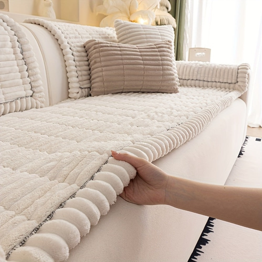 Sofa Cushion Cover Plush Velvet Washable Seat Pad Wavy Edge Soft Kapok Filling for Couch Loveseat 1 2 3 4 Seater — Easy Install Home Decor Protection