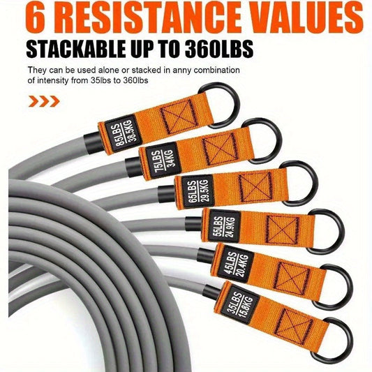 Resistance Band Set with 6 Bands, Handles, Door Anchor and Ankle Straps