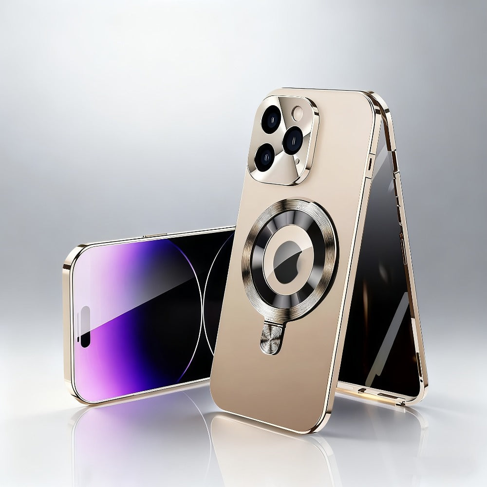 Privacy Screen iPhone Case Anti-Spy Dual-Mode Aerospace Metal Frame MagSafe Magnetic Shockproof Full Body Protection for iPhone 16 15 14 13 12 Pro Max Series – Business Travel Professional