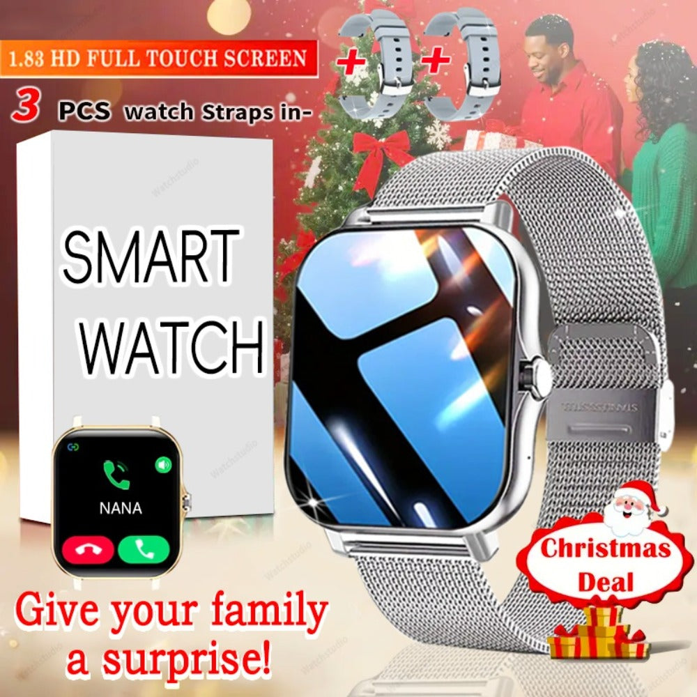 Gift Smartwatch Metal Strap – Wireless Calling, Music Player, App Notifications, Sports Mode, USB Rechargeable – Elegant Watch Gift for Women & Men Pink Black Silver Gold Android & iPhone