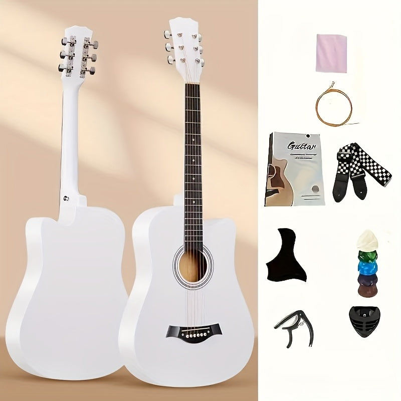 38-Inch Matte Acoustic Guitar Kit with Gig Bag and Accessories shown in the 【white】 option