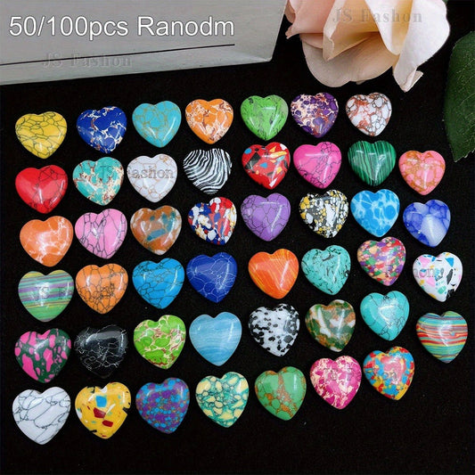 Heart-Shaped Natural Stones in Mixed Colors, 50 or 100 Pieces for Crafts