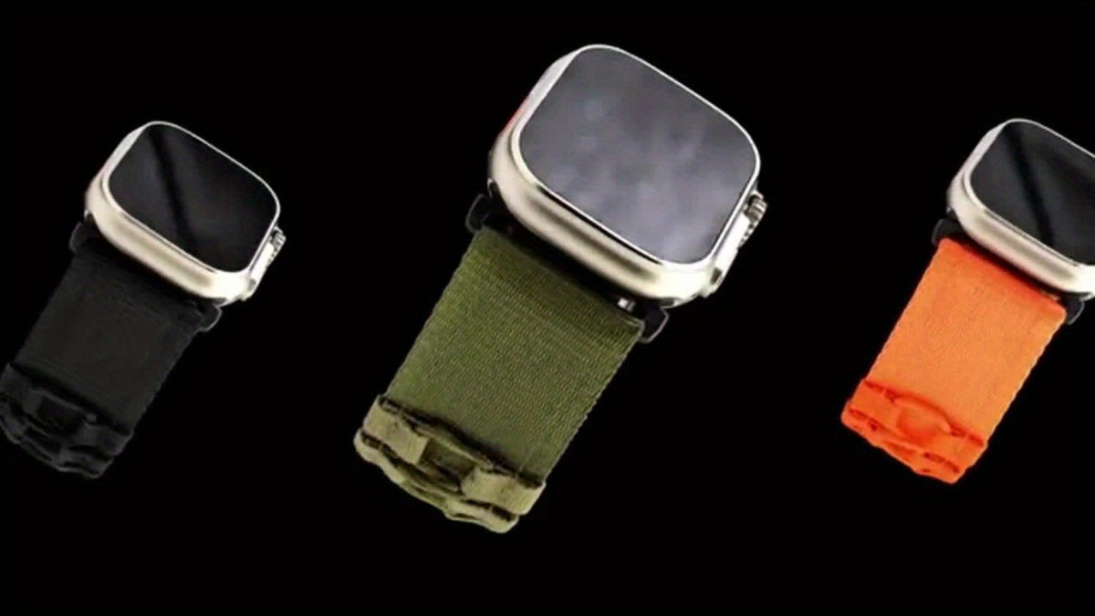 Rugged Nylon Apple Watch Band Men Sport Loop Soft Woven Adjustable Hook Loop Strap Compatible with Apple Watch Ultra 3 2 1 Series 1-11 SE 42mm 44mm 45mm 46mm 49mm Army Green Black Blue Orange Outdoor Hiking Gym