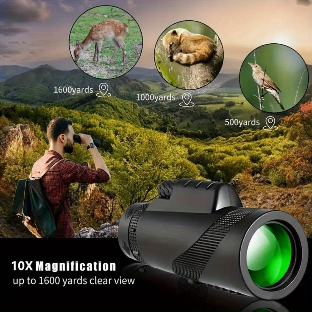 10x42 Monocular Telescope for Adults with Smartphone Adapter & Tripod | HD FMC Lens, Waterproof, Portable Handheld for Bird Watching, Hiking, Hunting, Camping, Concerts, Sports Events & Travel
