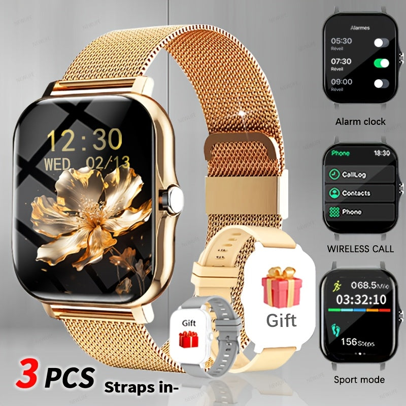 Smartwatch for Men Women with Bluetooth Calling, 1.83" Full Touch Screen Large Dial, Weather Notification, Sports Tracker & Pedometer, Multiple Sport Modes, USB Rechargeable – Unisex Gift Smart Watch Gold Silver Black