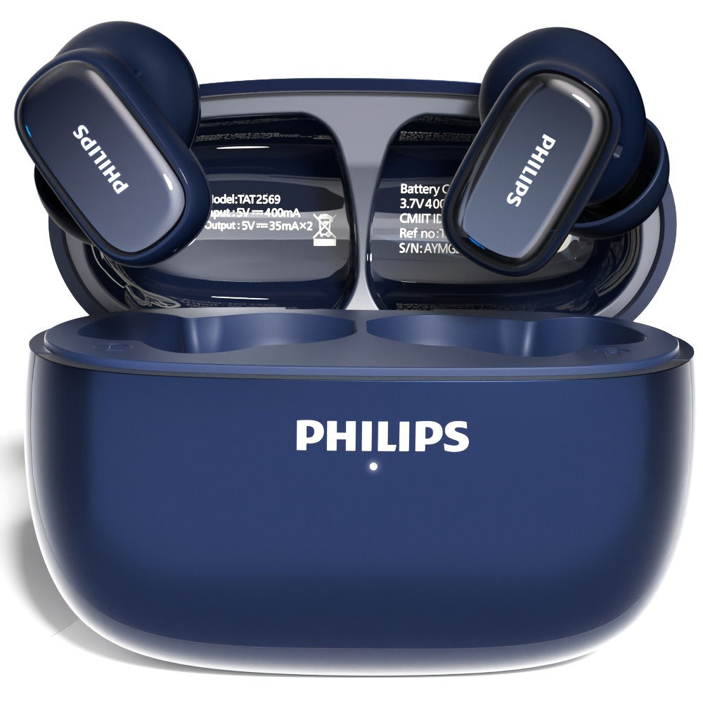 Philips TAT2569 Active Noise Reduction Wireless Earbuds, Dual Beamforming Mics 18H Playtime Bluetooth 5.4, Touch Control Secure Sport Fit Type-C Charging, Compatible with iPhone Android, Gift for Men Women