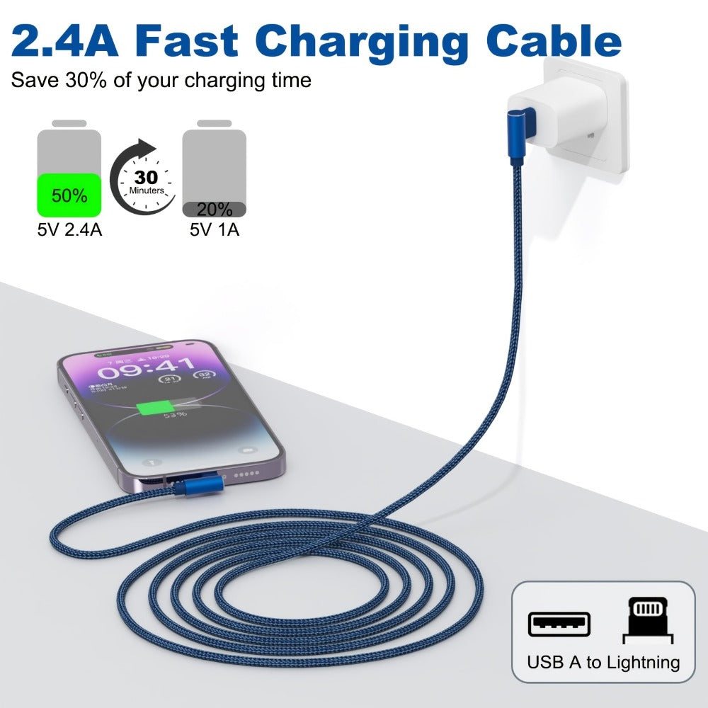 10ft Nylon Braided Lightning Cable 3-Pack MFi Certified – USB-A to Lightning iPhone Charger Cord for iPhone 14 13 12 11 Pro Max XS XR X 8 7 SE | iPad iPod | 2.4A Fast Charge 480Mbps Data Sync