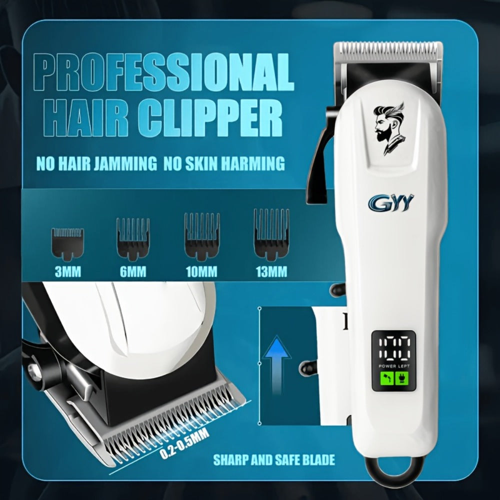 Hair Clipper Kit with Scissors for Home & Salon — Professional Stainless Steel Blade, Digital Display, USB Rechargeable Hair Cutting Set, Complete Grooming Kit, Gift for Father's Day & Birthdays