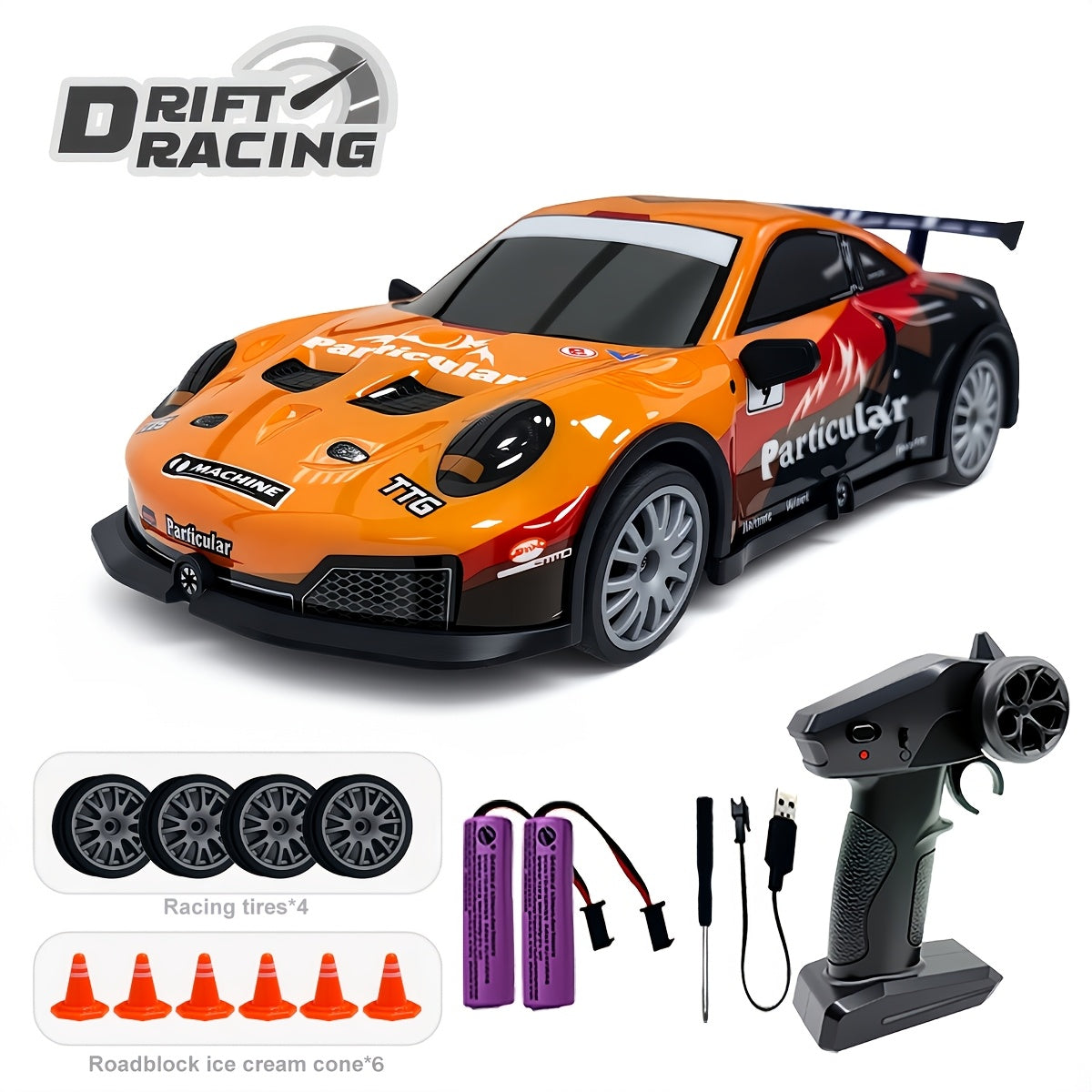 1:24 4WD RC Drift Car, 28 km/h with LED Lights and 2 Batteries