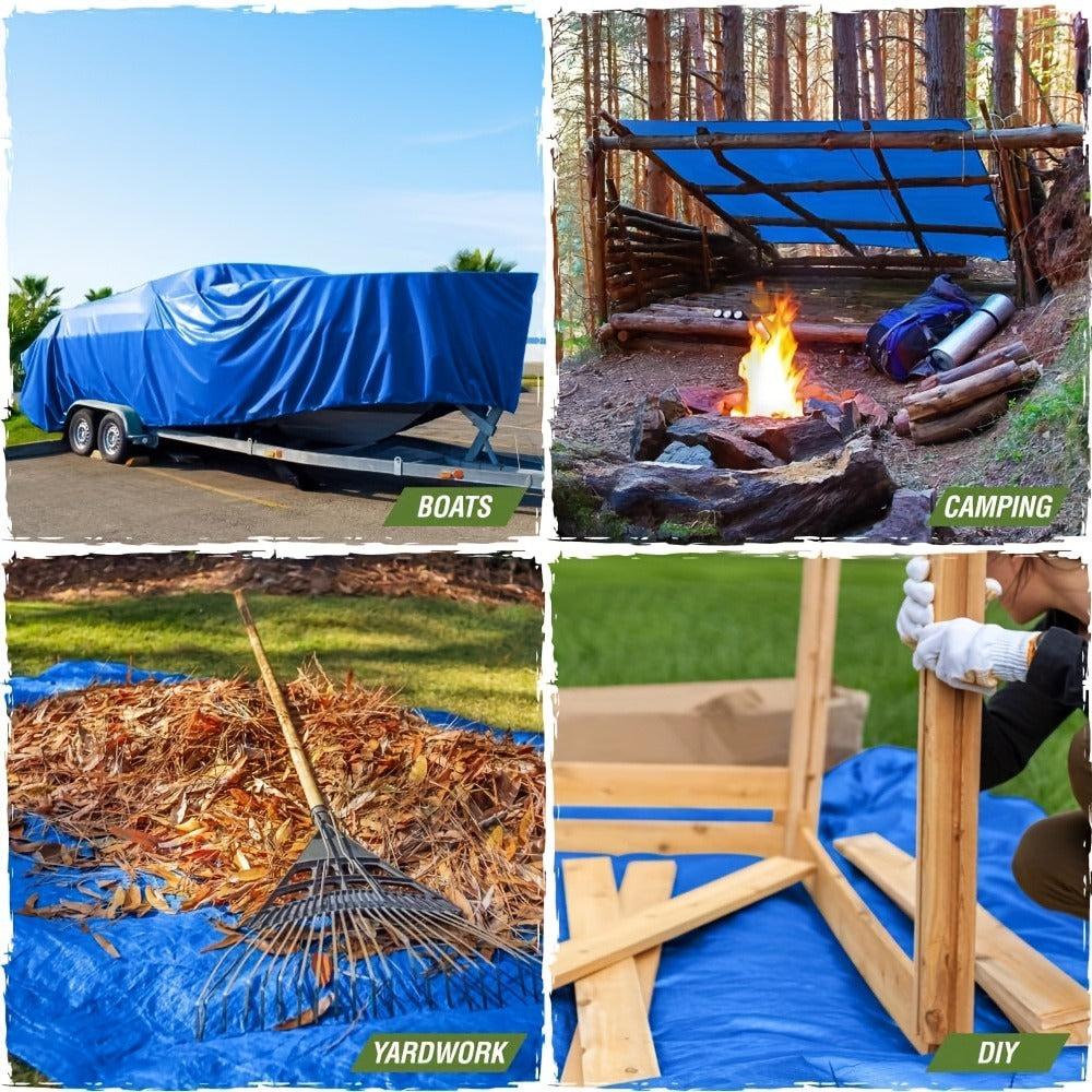 Heavy Duty Tarp Waterproof UV Resistant Tarpaulin – Thickened PE Double-Sided Blue Orange Rainproof Sun Shade Cover with Grommets & Rope for Outdoor Camping Garden Vehicle Boat Protection