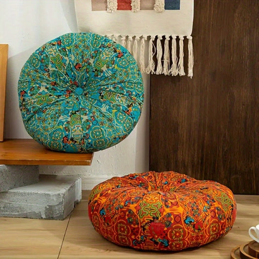 Round Floor Pillow with Bohemian Vintage Floral Pattern for Indoor Seating