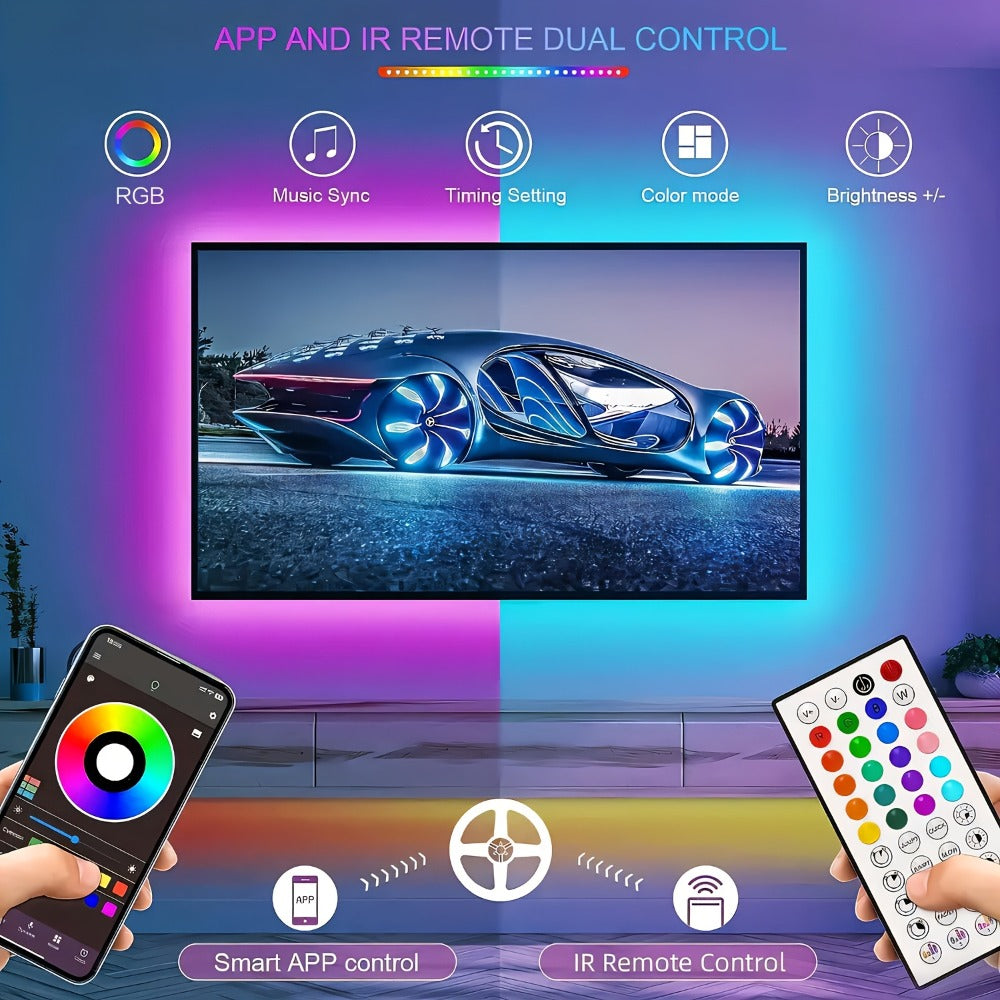 Music Sync LED Strip Lights with APP & 24-Key Remote - RGB Color Changing Built-in Mic USB Plug-and-Play 100FT 130FT 200FT for Bedroom Gaming Room Party Holiday Home Decoration