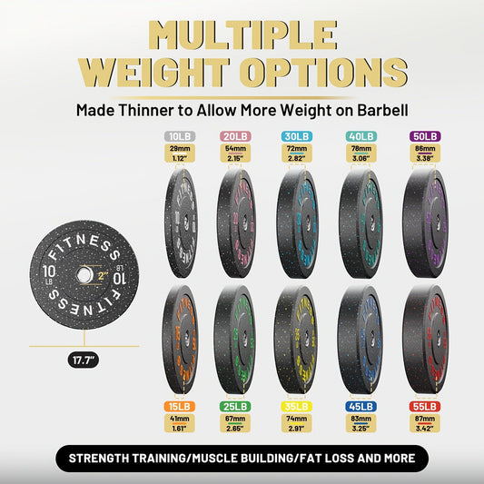 Colored Rubber Bumper Plates with 2-Inch Holes, Pairs and Weight Sets