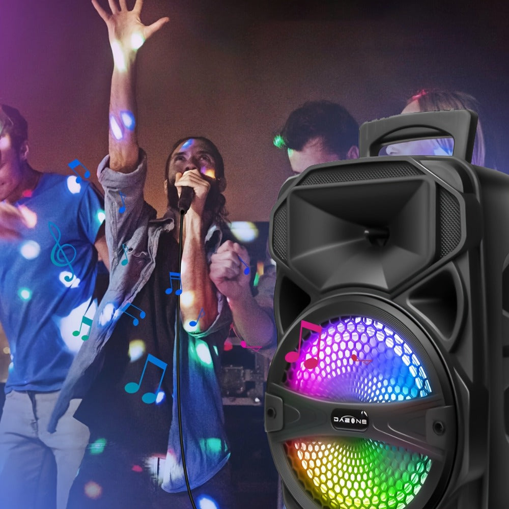 8-Inch Subwoofer Party Speaker 1000W Portable Rechargeable Wireless Bluetooth | Heavy Bass, FM Radio, LED Lights, Remote Control, Built-in Mic, AUX/USB/TF – Outdoor & Indoor Karaoke Boombox