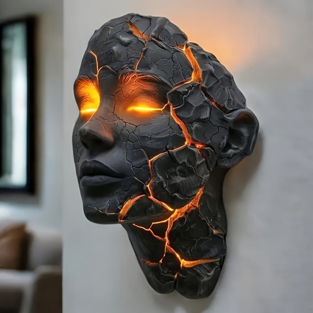 3D Shattered Soul Wall Lamp – LED Night Light Cracked Face Phantom Effect USB Powered Resin Wall Light for Bedroom Living Room Bar Cafe Home Decor, Easy Install Gothic Aesthetic Atmosphere Lamp