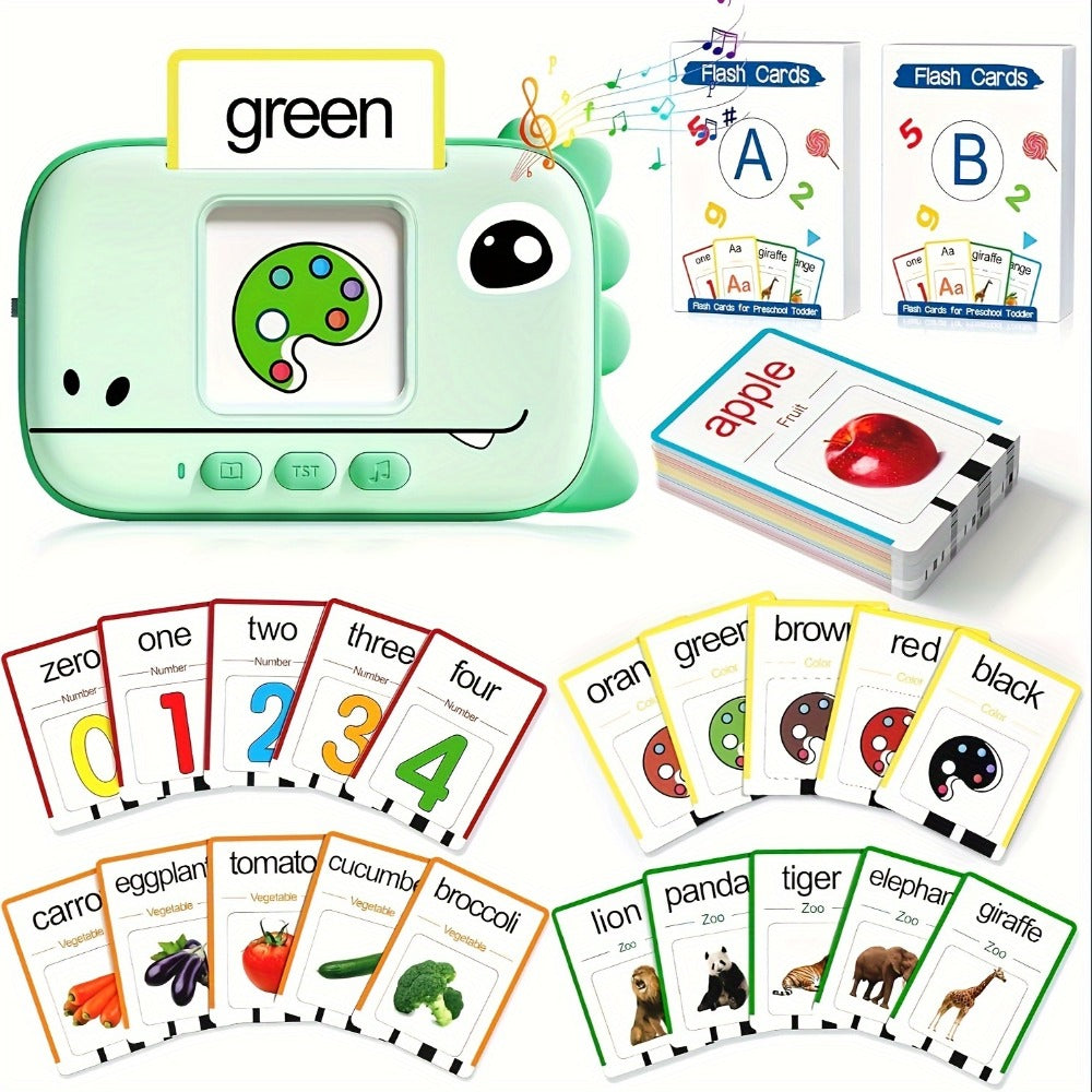 Talking Flashcard Machine for Toddlers 160 Words — Portable Word Card Reader Kids Ages 1-4 Dinosaur Unicorn Style Speech Vocabulary Learning Toy Gift Boys Girls