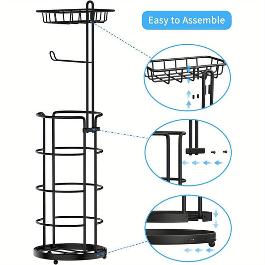 Toilet Paper Holder with Shelf, Black 4-Roll Storage, 1- or 2-Pack