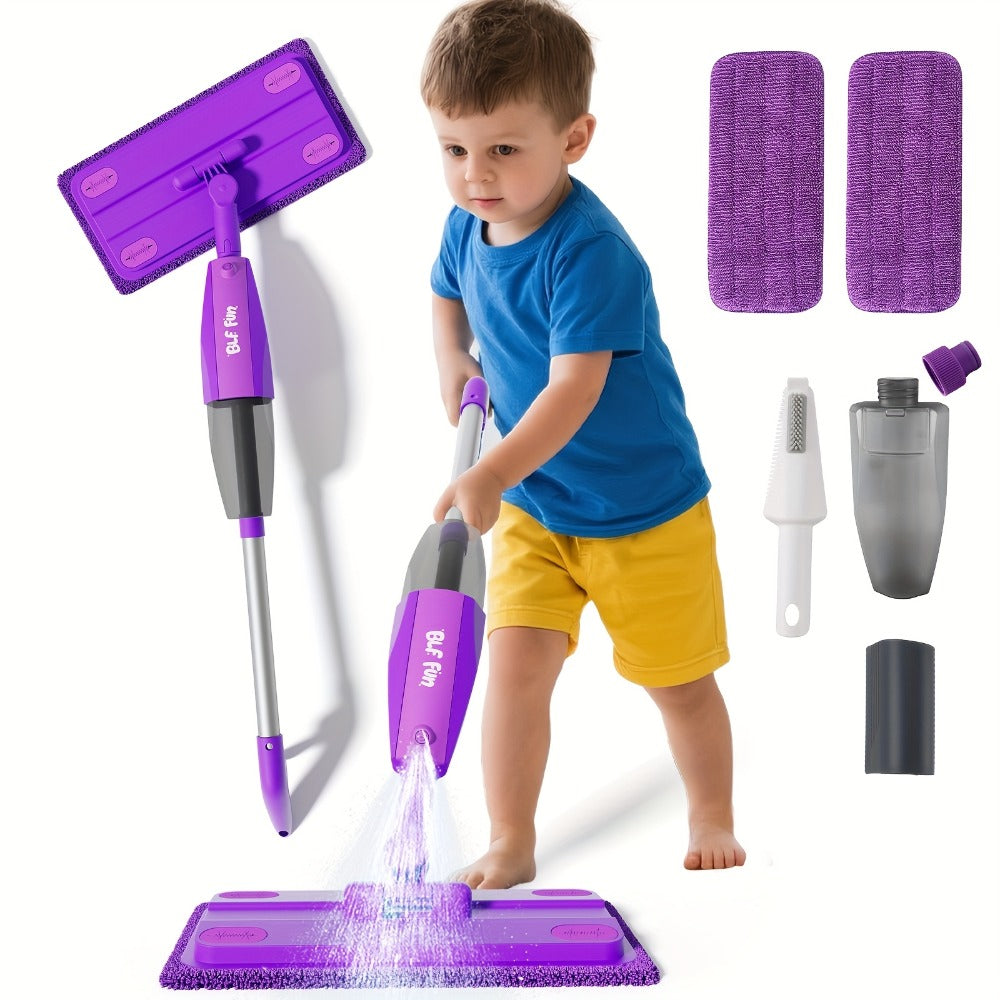 Kids Spray Mop Toy with Water Sprayer for Pretend Floor-Cleaning Play
