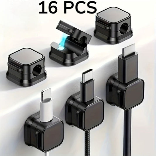 Silicone Cable Clips, Self-Adhesive Black 16-Pack for Desk and Car Organization