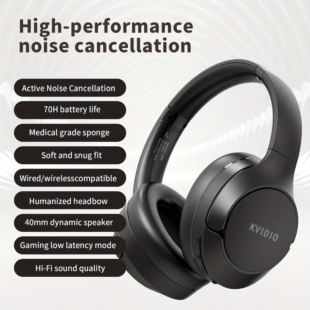70H Hybrid ANC Over-Ear Headphones Wireless with Mic – Dual Device Connection 40mm Hi-Res Deep Bass Foldable Lightweight Type-C for Home Office Travel Black