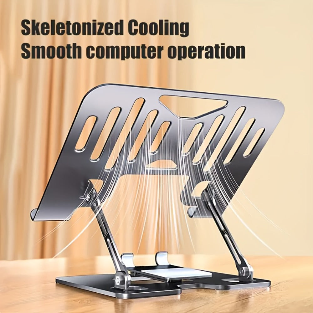 2-in-1 Laptop Stand with Phone Holder, Ergonomic Adjustable Computer Stand with Heat Dissipation, Foldable Desk Riser for 10-16 Inch Laptops, Home Office Use