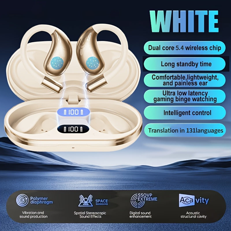 OWS Bluetooth 6.0 AI Translator Earbuds 156 Languages & Accents 3-in-1 Real-Time Translation Open-Ear Wireless Earphones for Travel Business Learning Black Beige White