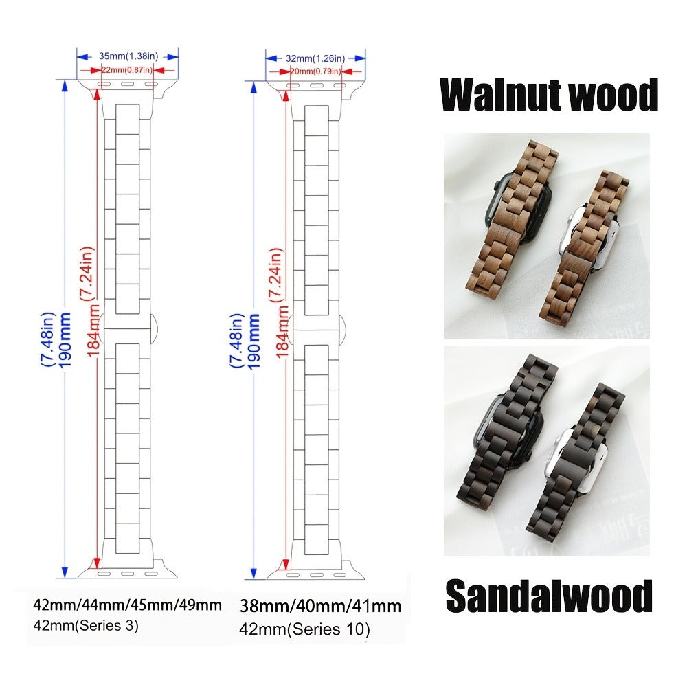Wood Apple Watch Band Natural Walnut & Blackwood Replacement Strap – Lightweight Adjustable Buckle, Compatible with Apple Watch Series 3–10 SE Ultra 38 40 41 42 44 45 49mm – Dark Brown Black Mixed