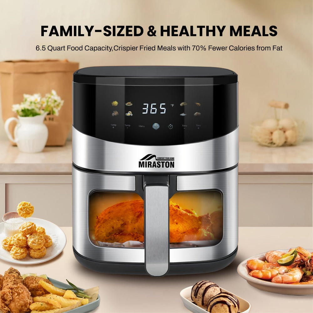 Air Fryer Smart Touch Screen – 2.8QT & 6.5QT with Color Icons, Viewable Window, 8 Preset Recipes & Manual Adjustments, Dishwasher-Safe Basket for Family Meals & Party Cooking