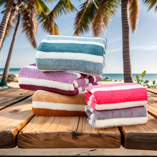 Coral Fleece Towel Set, 320 GSM Two-Color Stripes, 9- or 15-Piece