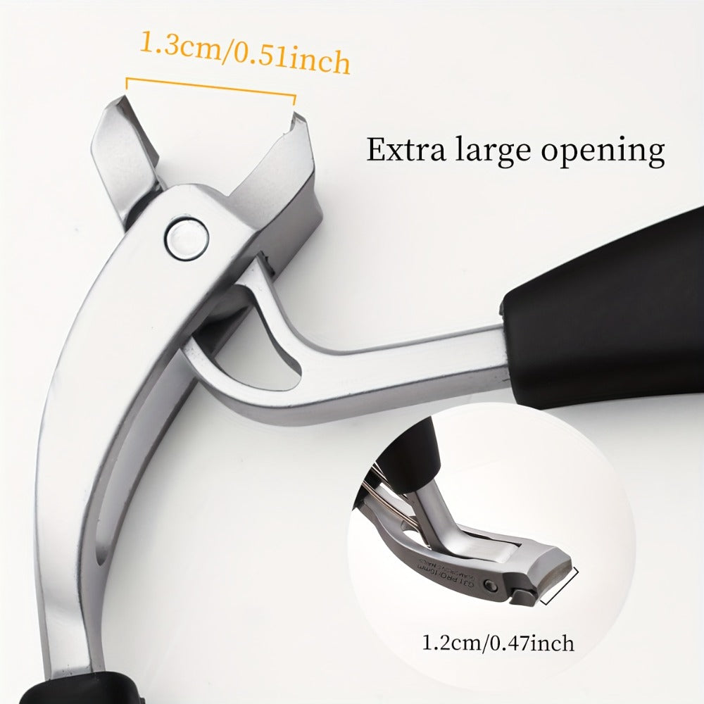 Nail Clippers Set for Thick Nails Heavy Duty 2-Piece — Professional Stainless Steel Toenail Clippers for Men, Elderly & Seniors, Concave Tilted Arc Blade, Splash-Proof Precision Trimming, Ergonomic Black Handle Kit