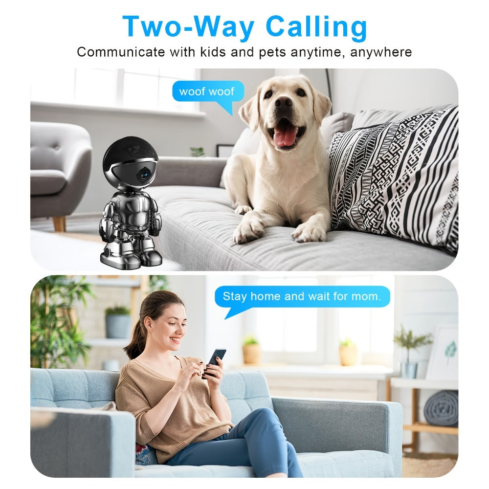 3MP 360° Robot Security Camera Indoor, WiFi Smart Home Camera with Auto Motion Tracking, Two-Way Audio, IR Night Vision, Alexa Compatible, Wireless Surveillance for Baby Pet Elderly Home Monitoring