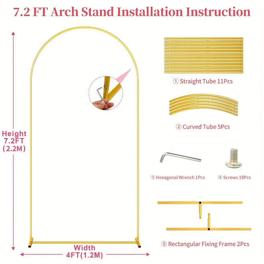 Golden Metal Wedding Arch Backdrop Stand Set of 2 (7.2FT & 6FT) | Balloon Arch Frame for Wedding Ceremony, Birthday Party, Baby Shower, Graduation & Holiday Event Decoration