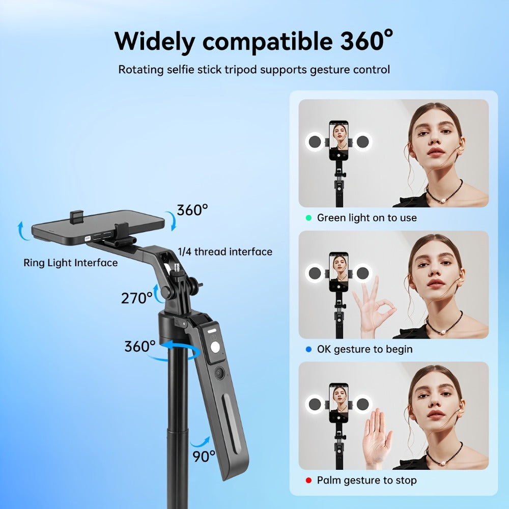 AI Tracking Tripod with Built-In LED Fill Light & Bluetooth Remote – 360° Auto Face & Body Tracking Adjustable Phone Stand for iPhone Android Camera, TikTok YouTube Live Streaming Vlogging Zoom