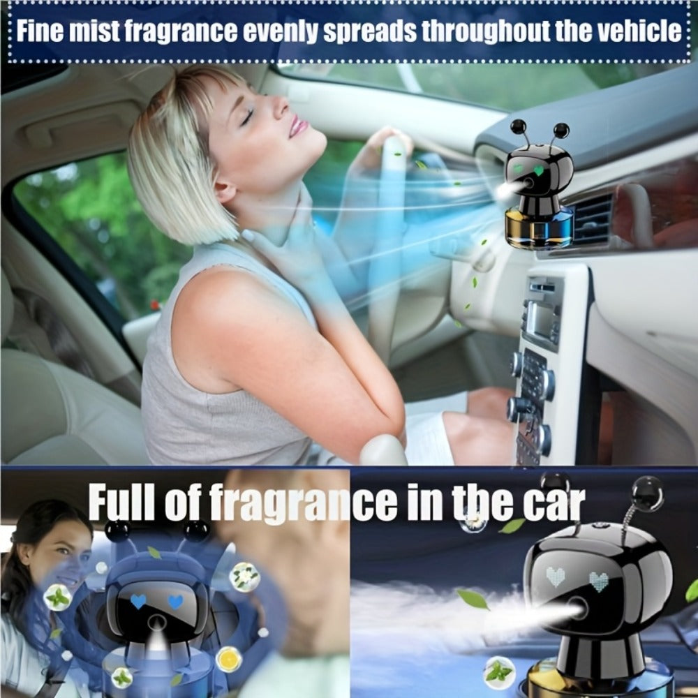 Robot Car Air Freshener Auto Spray – AI Dynamic Expression, 4 Fragrance Gears, Car Start/Stop Trigger, 5 Scents, Cool Vent Clip Car Decoration Gift for Men & Women