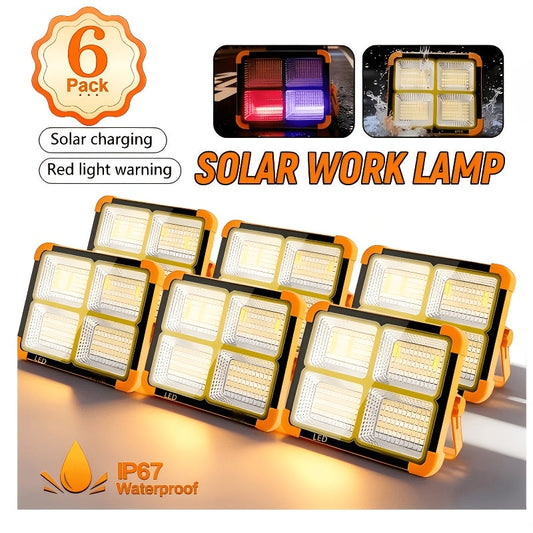 Magnetic Solar Work Light with Hook – 6500 Lumen LED Camping Light, Adjustable Brightness, Solar & USB-C Dual Charging, 6 Modes, Portable Hanging Lamp for Camping, Hiking, Garage & Emergency, 1/2/4/6/10 Pack