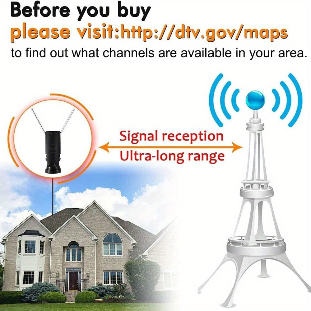 Slim Hidden Indoor TV Antenna Plug-In Design - 4K HD Free Local Channels, Hides Behind Any TV, Easy Window or Wall Placement, No Monthly Fees, Black